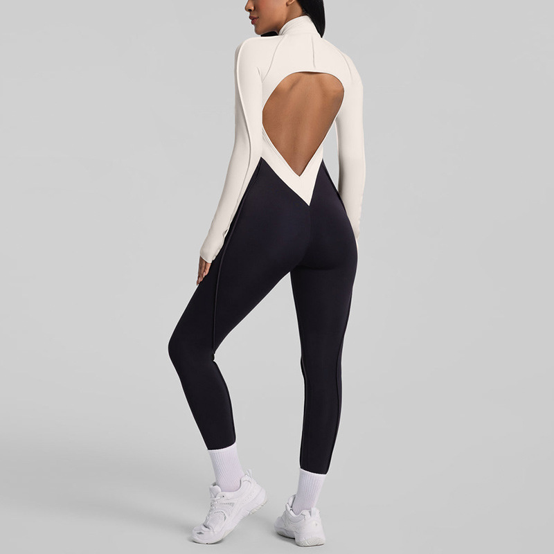 Yoga Fitness Jumpsuit - Sanding Yoga Jumpsuit Hollow-Out Back Beauty