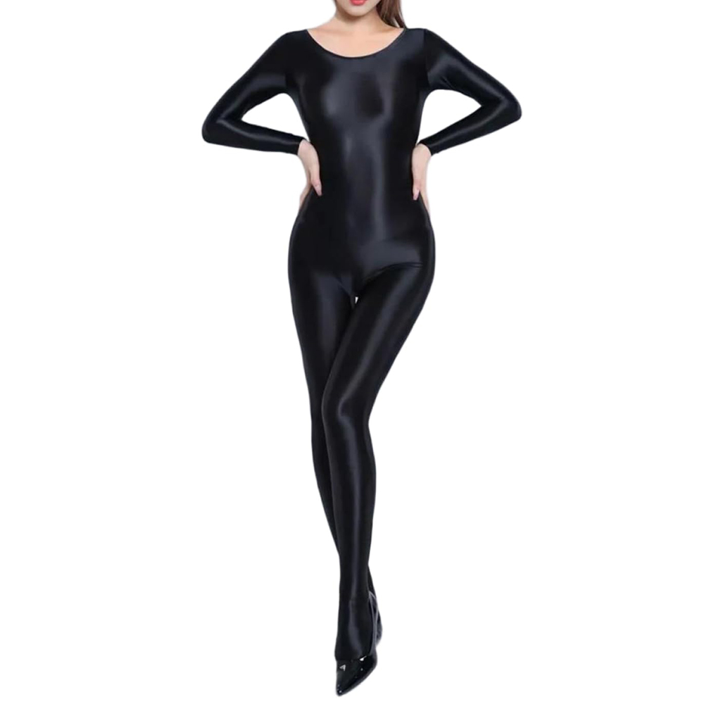 Yoga Fitness Jumpsuit - Women Oil Shiny Long Sleeve Pantyhose