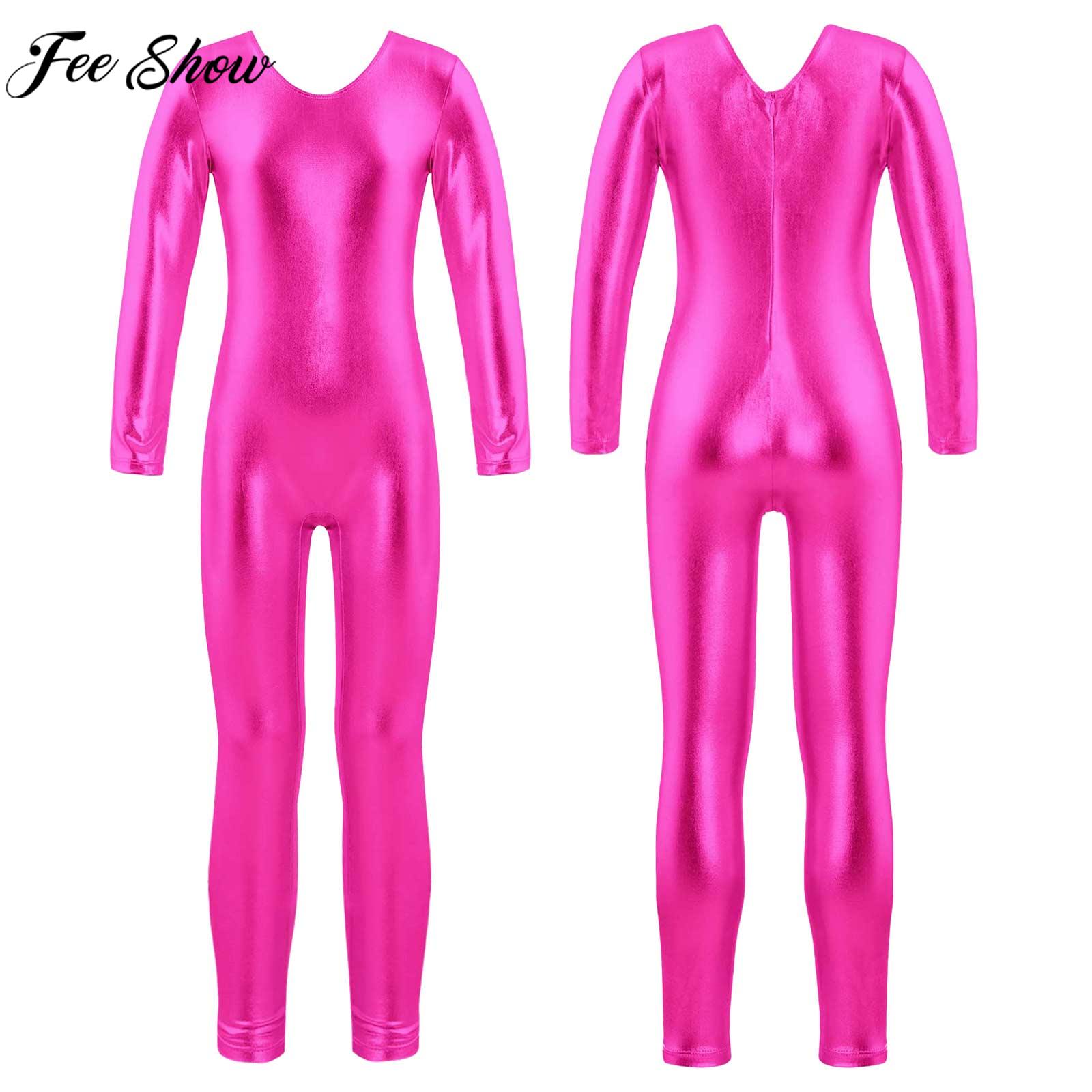 Yoga Fitness Jumpsuit - Girls Long Sleeve Zipper Bronzing Cloth