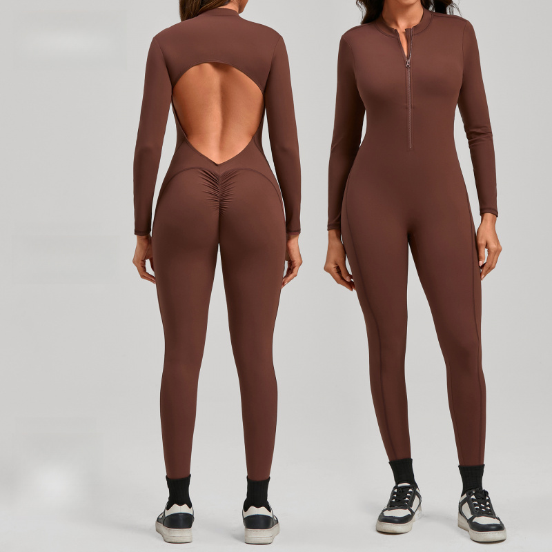 Yoga Fitness Jumpsuit - Zippered Long Sleeve Nude Feel Yoga