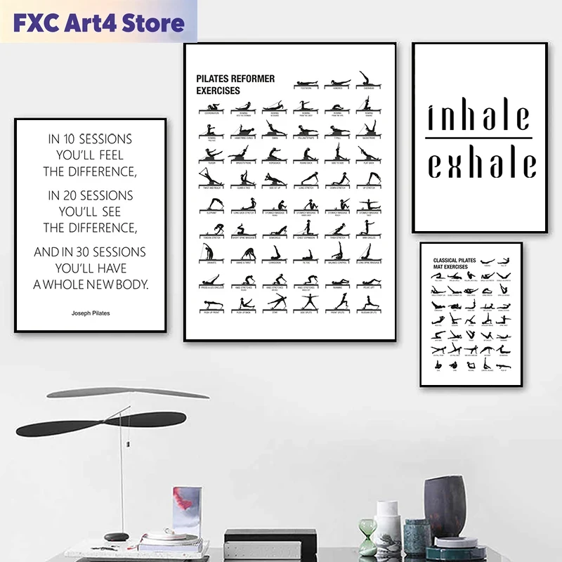 Yoga Fitness Gifts - Frameless Pilates Workout Chart Poster Canvas